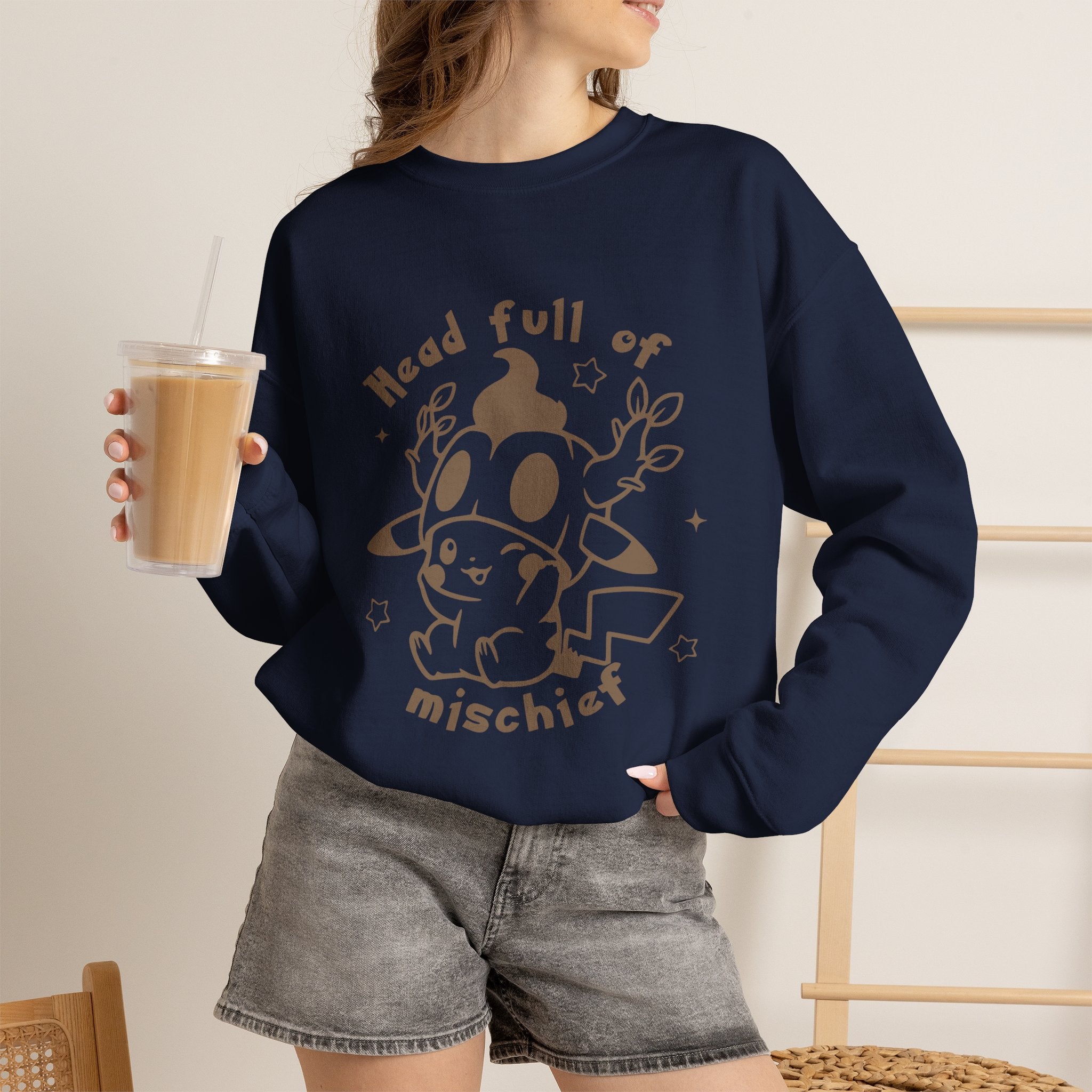 Head Full of Mischief Sweatshirt | Cute Halloween Ghost Crewneck | Cozy Fall Sweatshirt | Geek Autumn Sweater | Kawaii Spooky Apparel