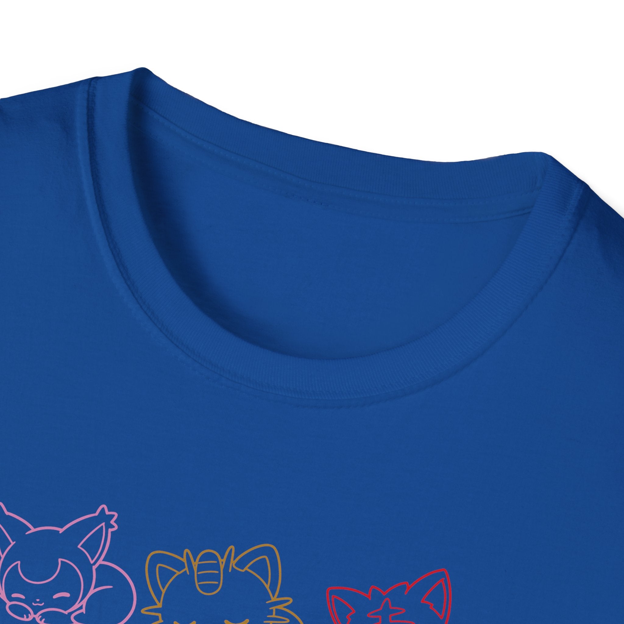 Kawaii Sleeping Cats Pkm Line Art T-Shirt | Pastel Rainbow Kitten Trio Anime Tee Shirt
