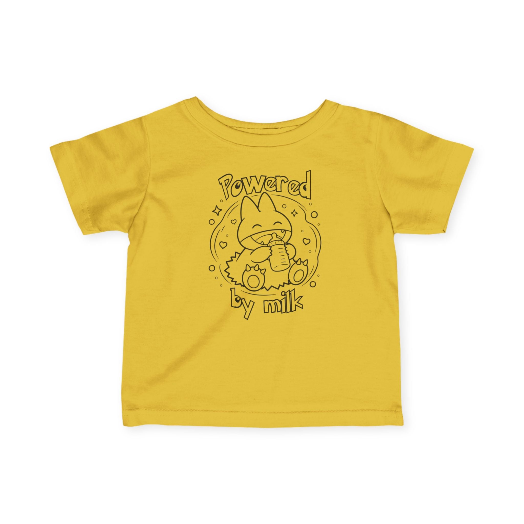 Baby Powered by Milk Infant T-Shirt | Cute Monster Drinking Bottle Shirt