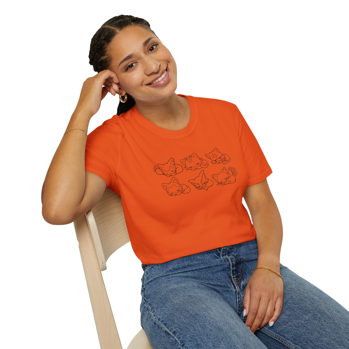 Sleeping Pokémon Cats Line Art T-Shirt | Pastel Rainbow Kitten Trio Anime Tee Shirt