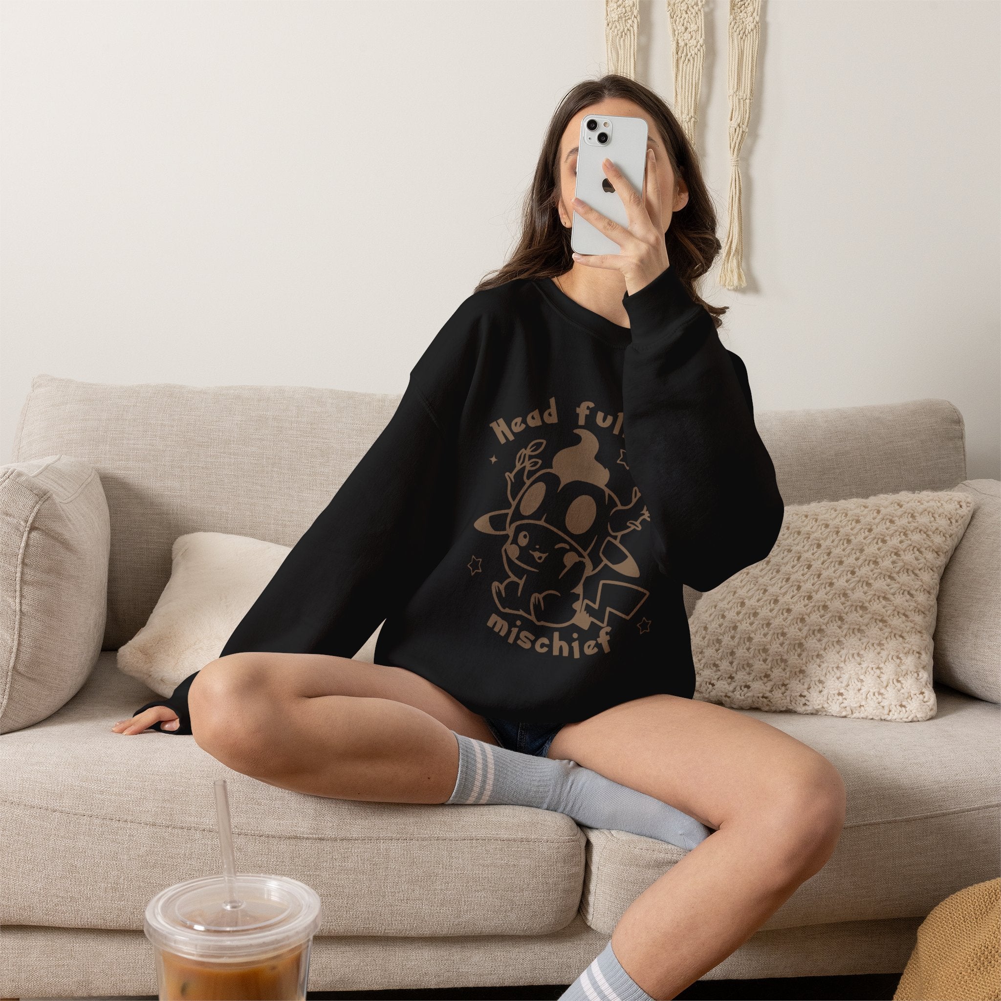 Head Full of Mischief Sweatshirt | Cute Halloween Ghost Crewneck | Cozy Fall Sweatshirt | Geek Autumn Sweater | Kawaii Spooky Apparel