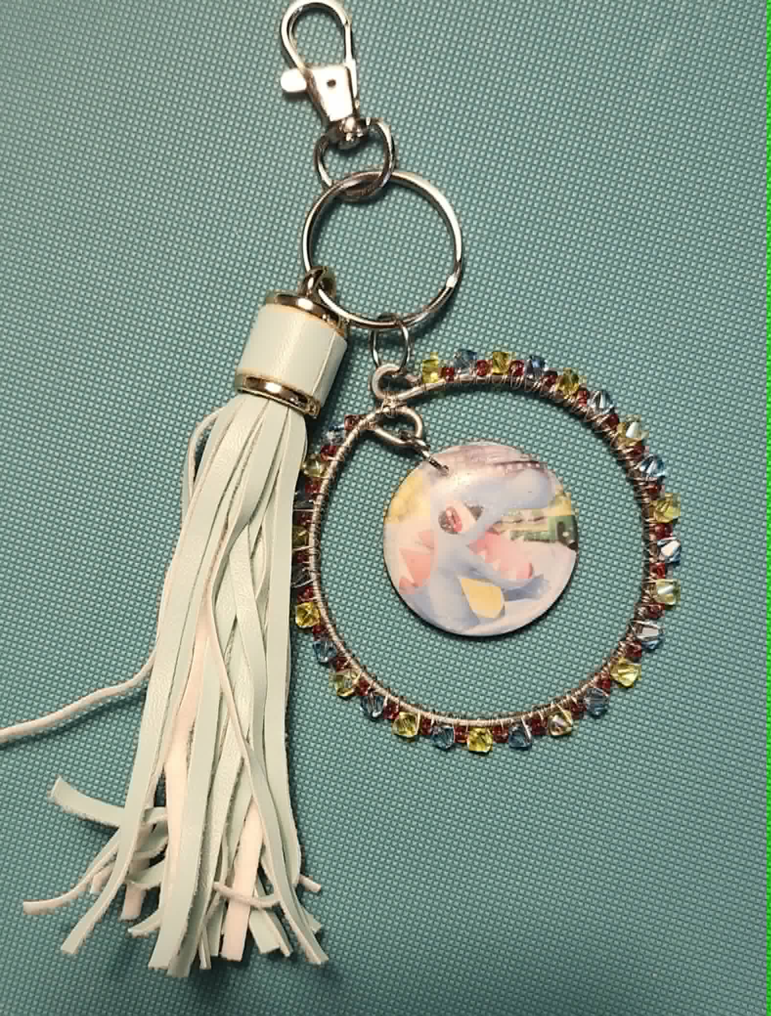 Totodile Inspired Handmade Pokémon Charm – Resin Keychain with Crystal Beads & Tassel
