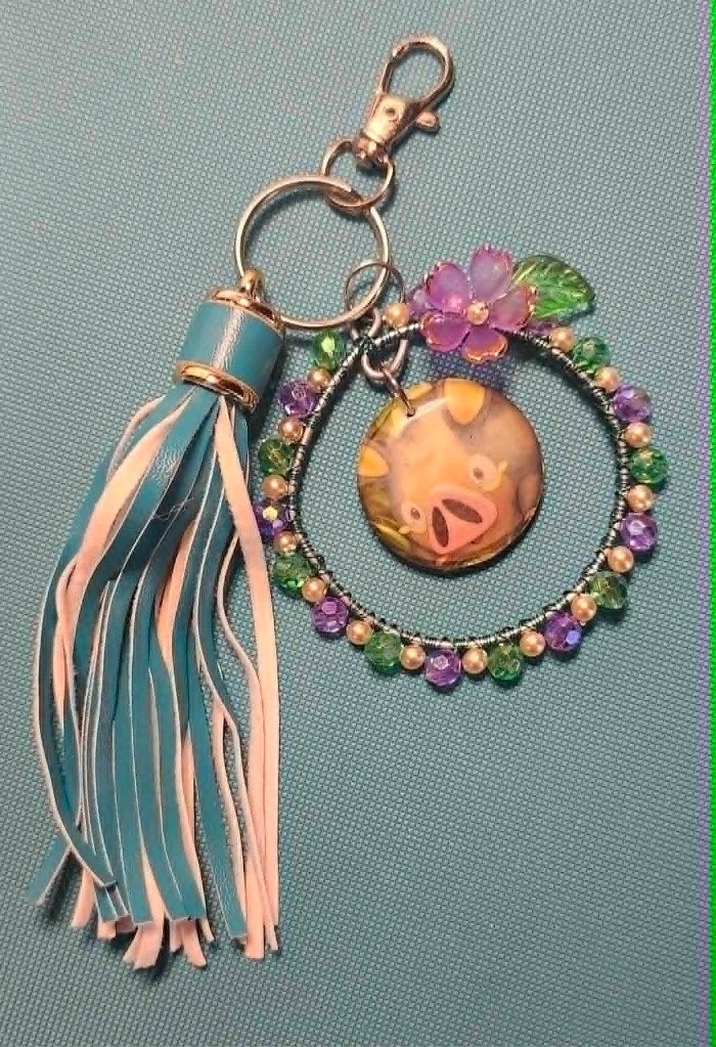 Handmade Double-Sided Lechonk Charm | Petal Dance Collection | Pokémon Floral Bag Charm & Keychain