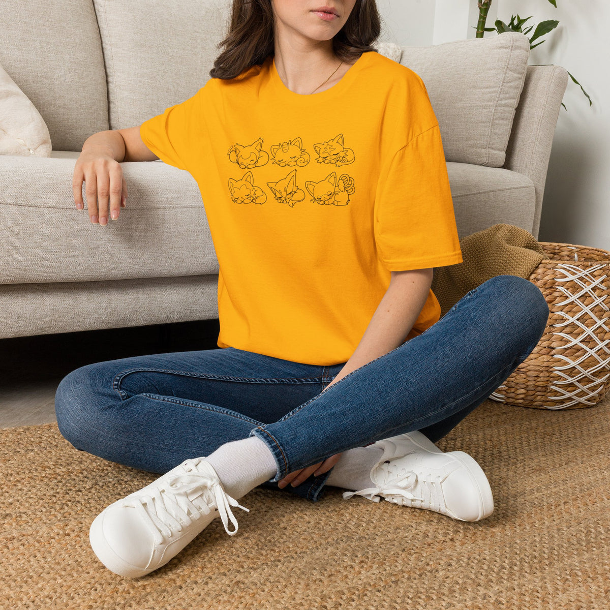 Sleeping Pokémon Cats Line Art T-Shirt | Pastel Rainbow Kitten Trio Anime Tee Shirt