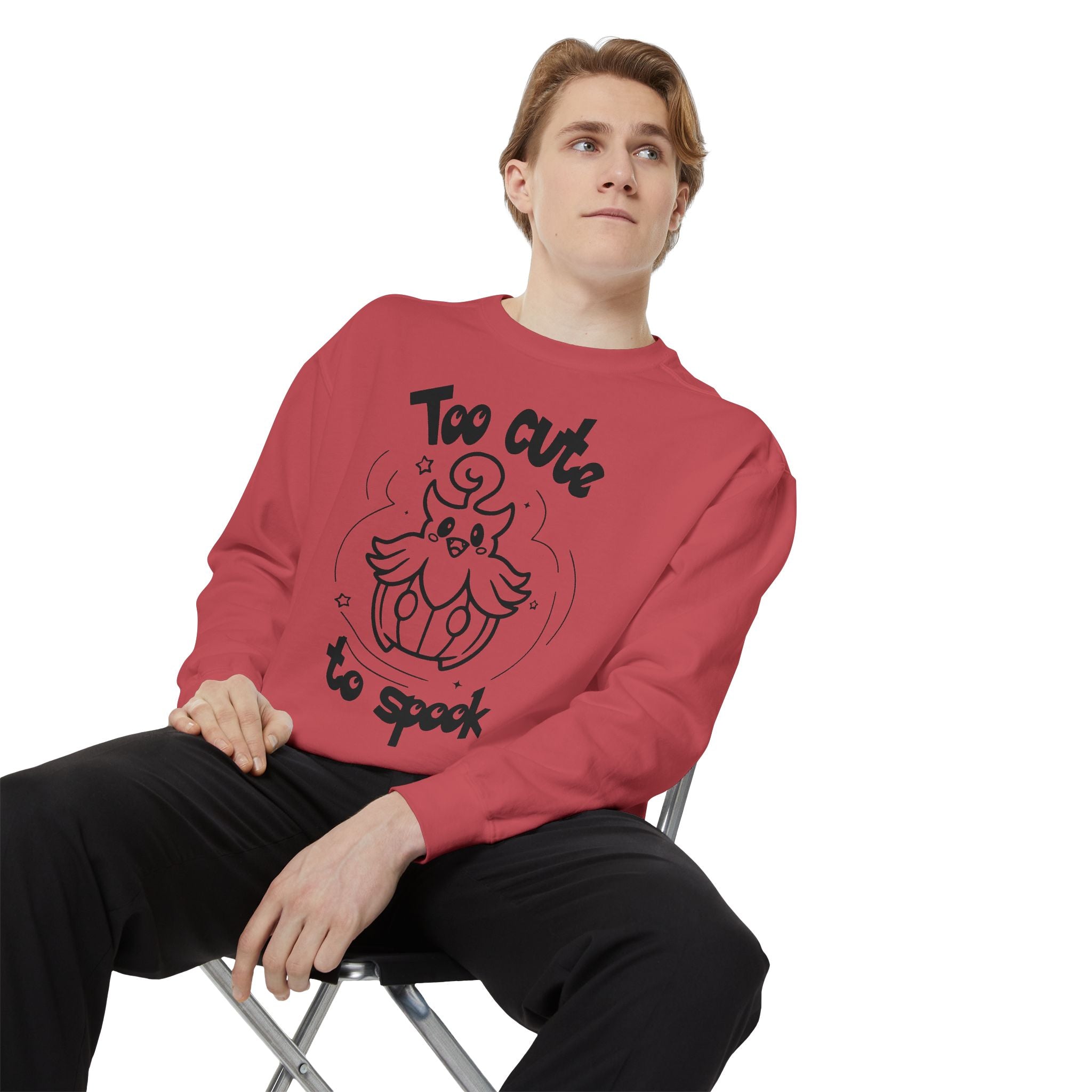 Too Cute to Spook Crewneck Sweatshirt | Comfy Halloween Theme Ghost Pumpkin Design