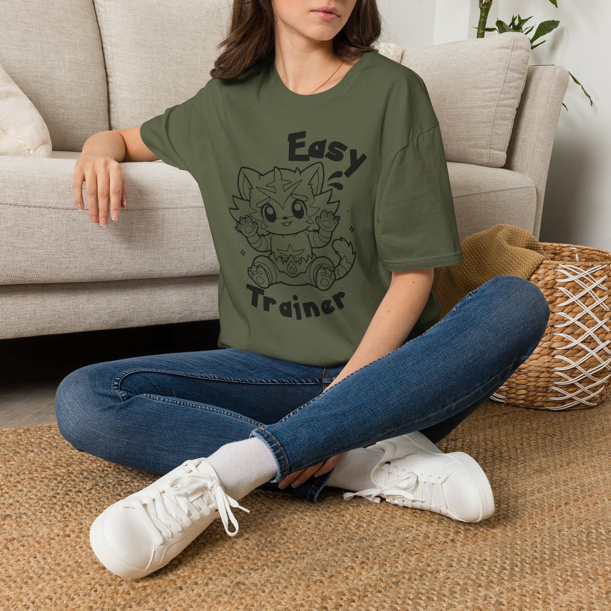 Easy Trainer T-Shirt | Cute Cartoon Easy Tiger Funny wrestling Cat Design Tee