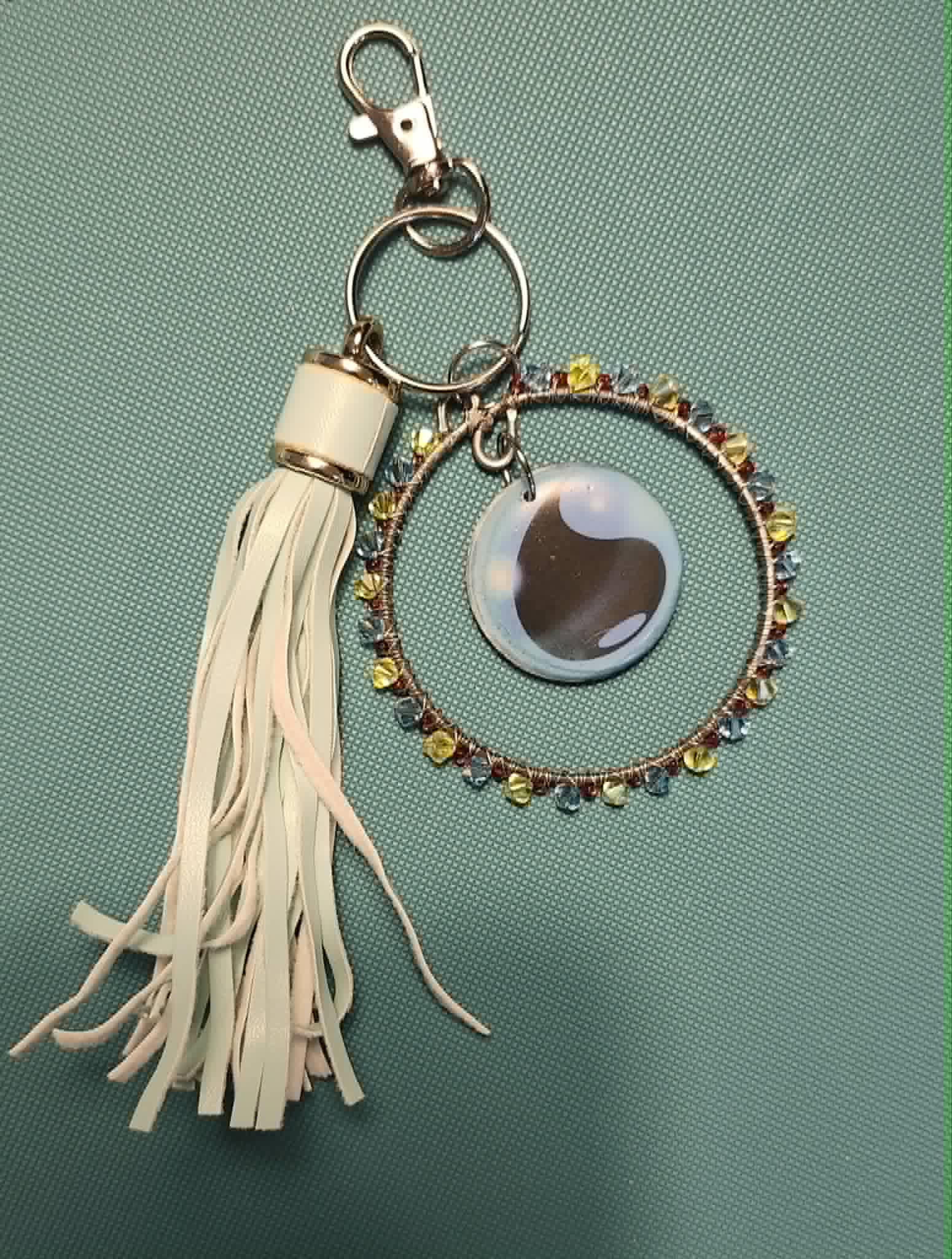 Totodile Inspired Handmade Pokémon Charm – Resin Keychain with Crystal Beads & Tassel