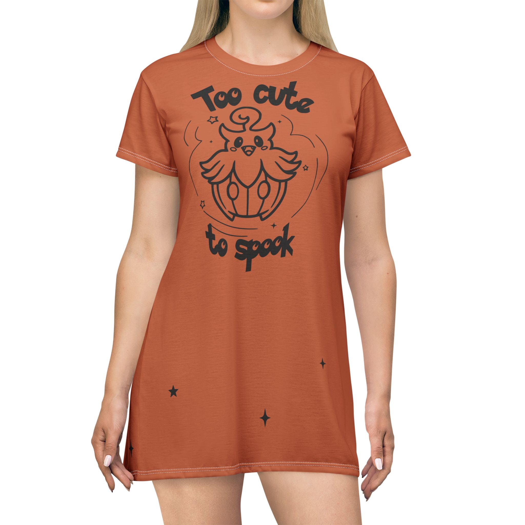 Too Cute to Spook T-Shirt Dress, Pumpkin Halloween Sleep Shirt, Cute Orange Comfy Nightdress for Women, Cozy Fall Pajama Dress