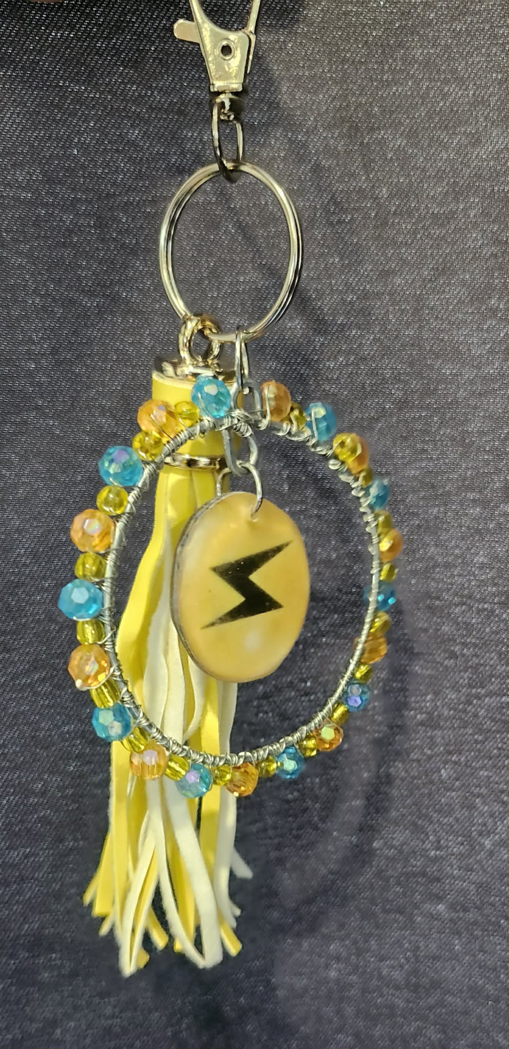 Rotom Inspired Handmade Pokémon Charm – Resin Keychain with Crystal Beads & Tassel