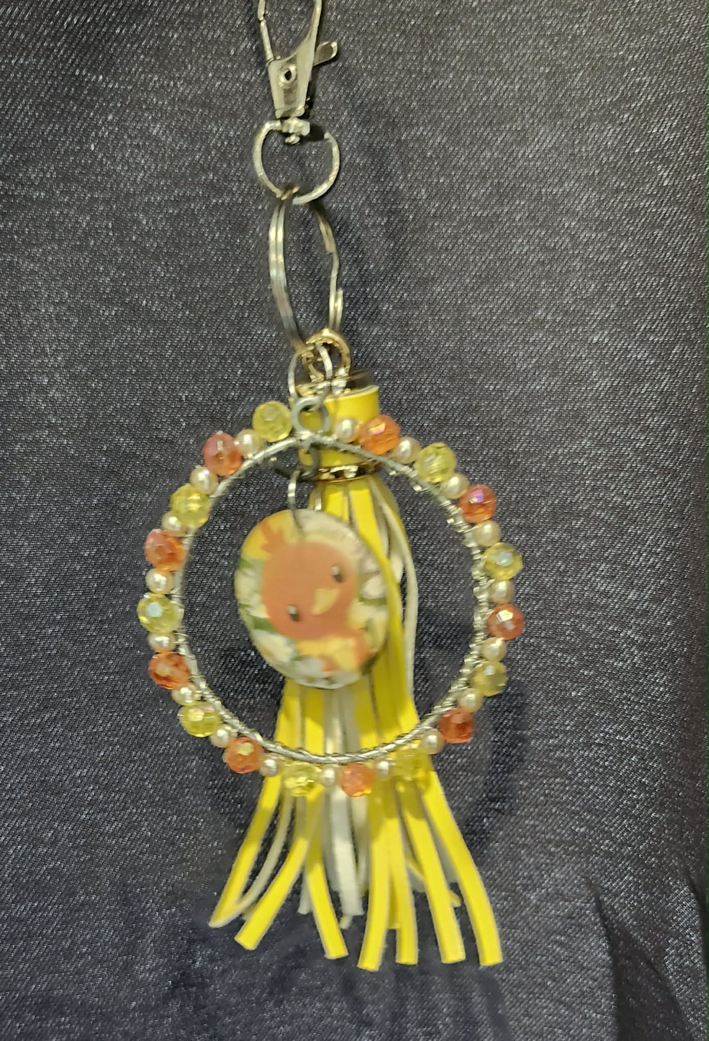 Torchic Inspired Handmade Pokémon Charm – Resin Keychain with Crystal Beads & Tassel