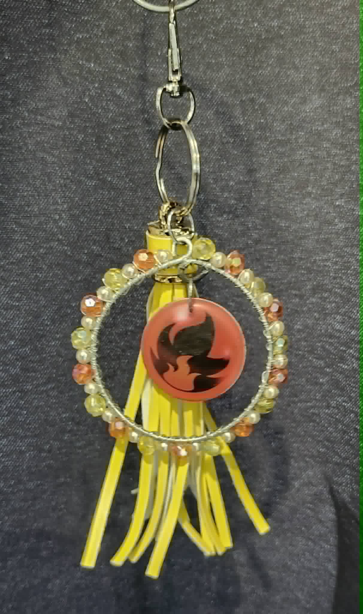 Torchic Inspired Handmade Pokémon Charm – Resin Keychain with Crystal Beads & Tassel