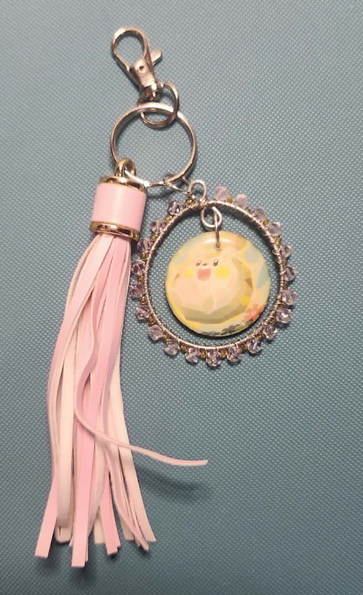 Handmade Togedemaru Keychain | Pokémon Bag Charm | Cute Kawaii Anime Keyring | Pink Beaded Tassel Charm | Gamer Gift for Women