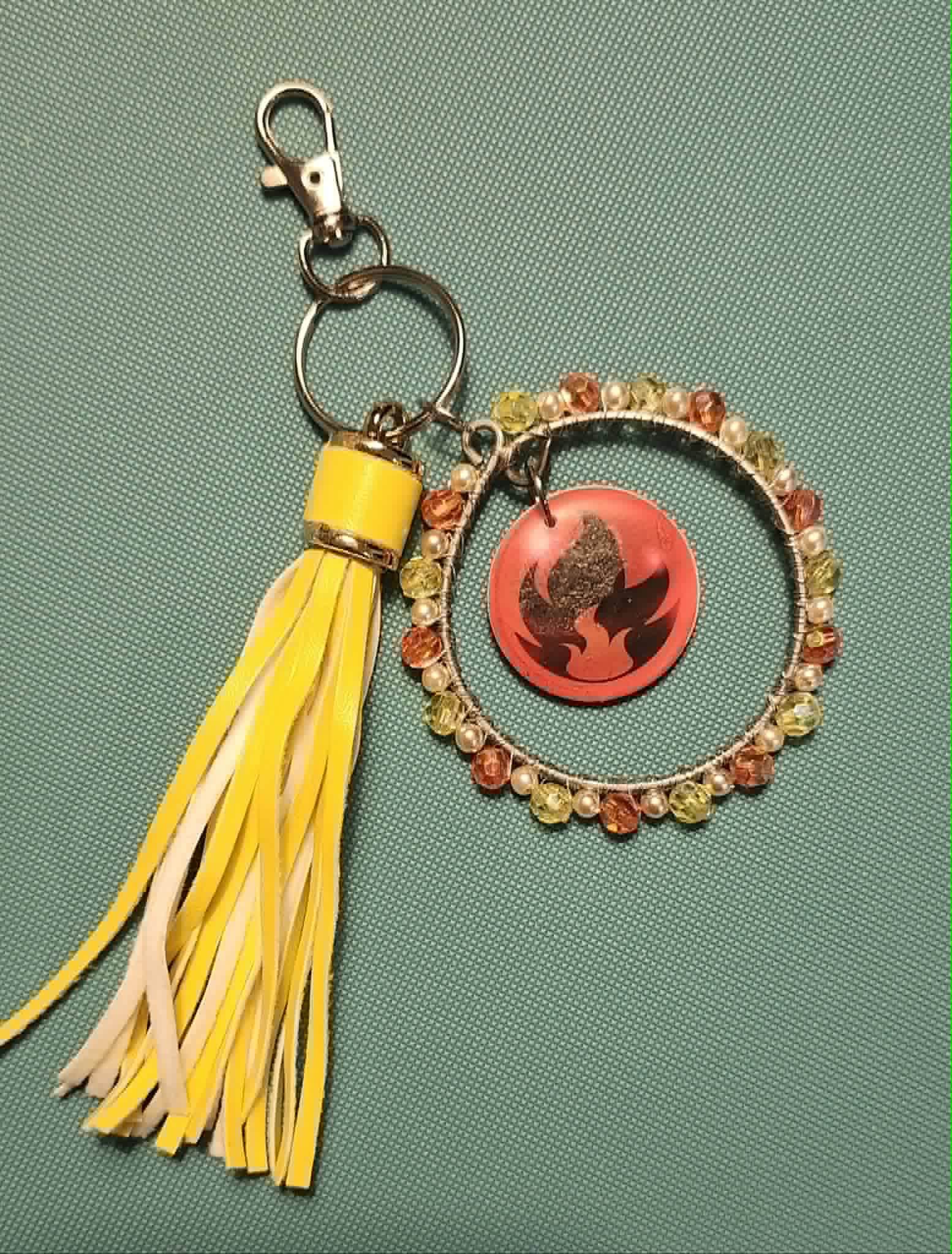 Torchic Inspired Handmade Pokémon Charm – Resin Keychain with Crystal Beads & Tassel