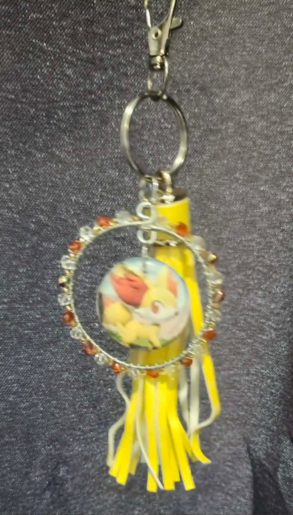 Fennekin Foxfire Charm – Handmade Pokémon-Inspired Bag Charm, Keychain & Car Accessory ⭐