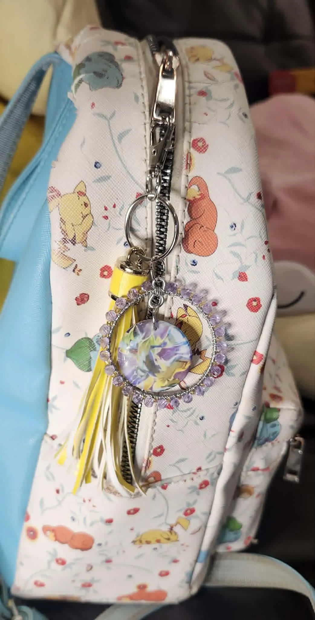 Handmade Zeraora Keychain | Pokémon Bag Charm | Cute Anime Keyring | Purple Beaded Tassel Charm | Gamer Gift for Women