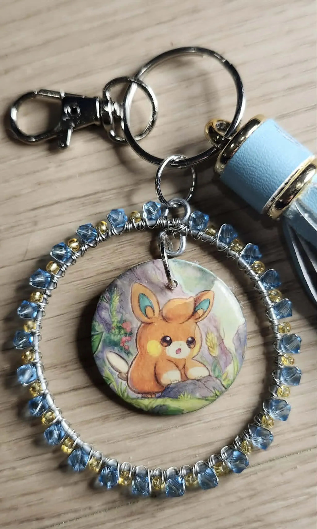 Handmade Pawmi Keychain | Pokémon Bag Charm | Cute Kawaii Anime Keyring | Blue Beaded Tassel Charm | Gamer Gift for Women
