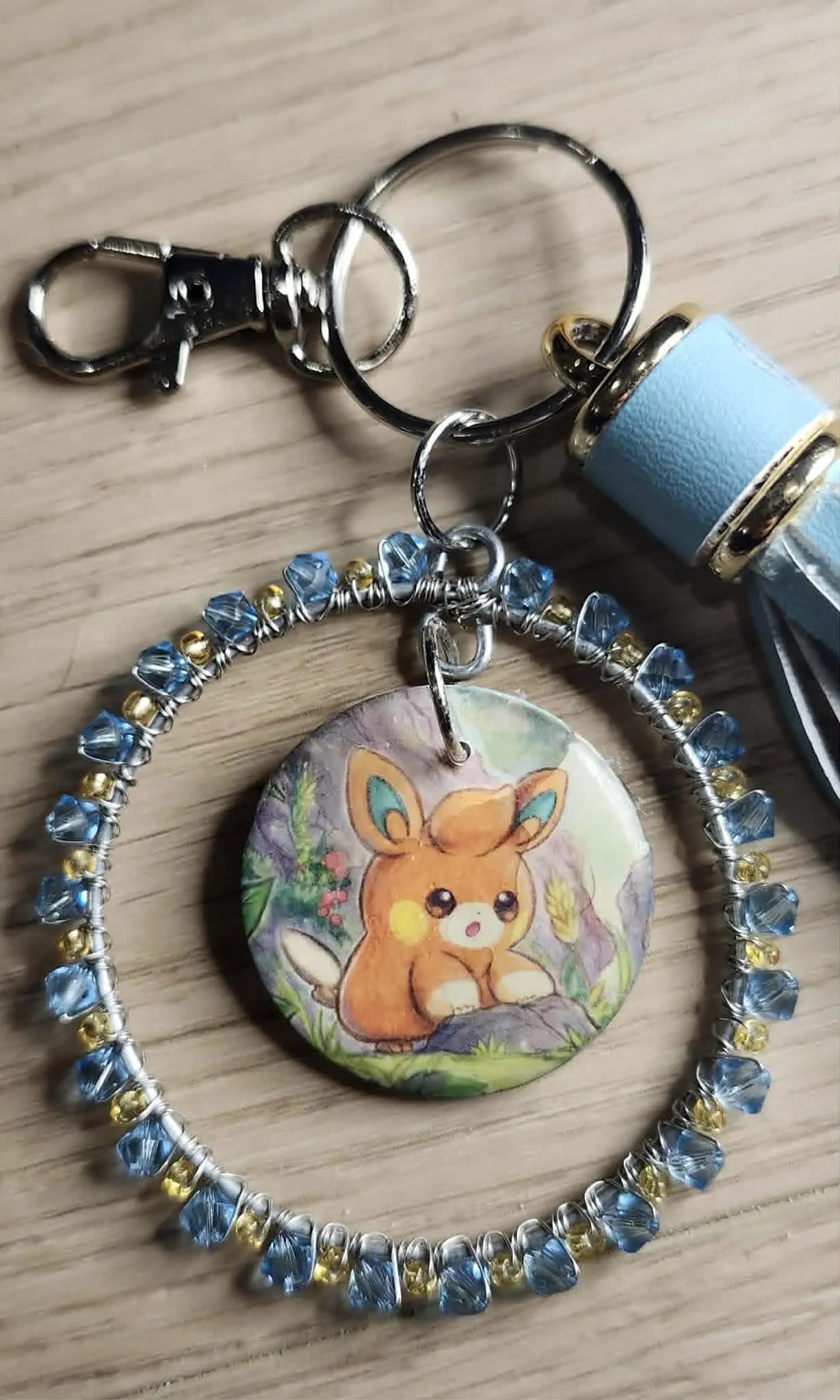 Handmade Pawmi Keychain | Pokémon Bag Charm | Cute Kawaii Anime Keyring | Blue Beaded Tassel Charm | Gamer Gift for Women
