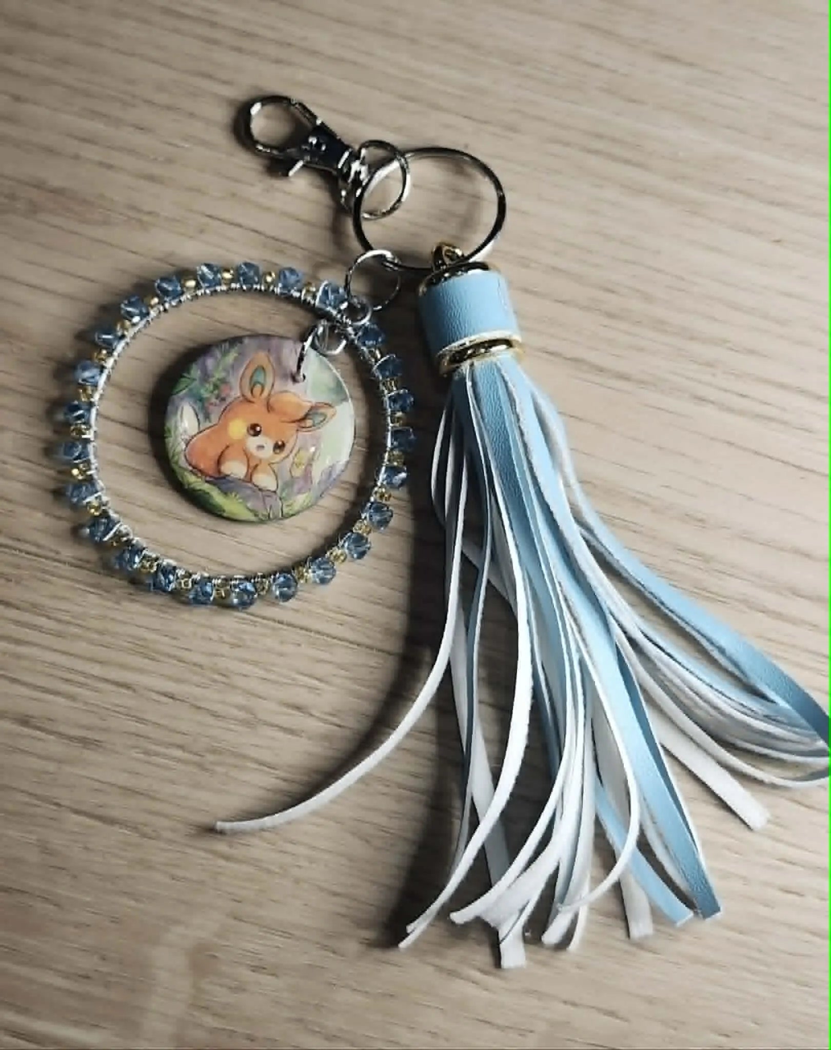 Handmade Pawmi Keychain | Pokémon Bag Charm | Cute Kawaii Anime Keyring | Blue Beaded Tassel Charm | Gamer Gift for Women