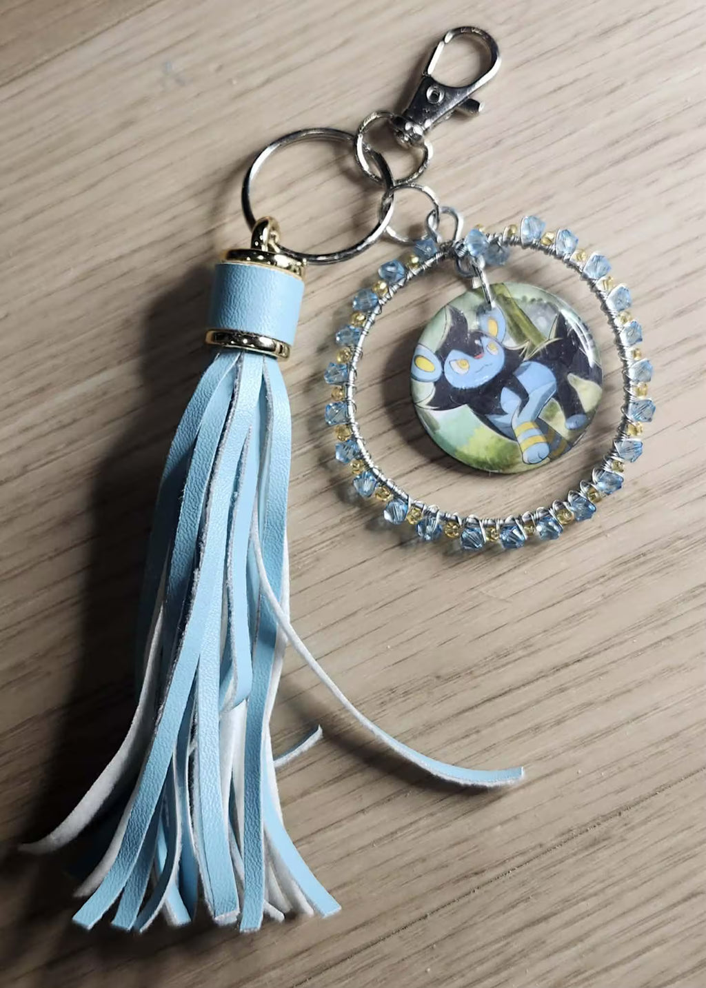Handmade Luxio Keychain | Pokémon Bag Charm | Cute Anime Keyring | Blue Beaded Tassel Charm | Gamer Gift for Women