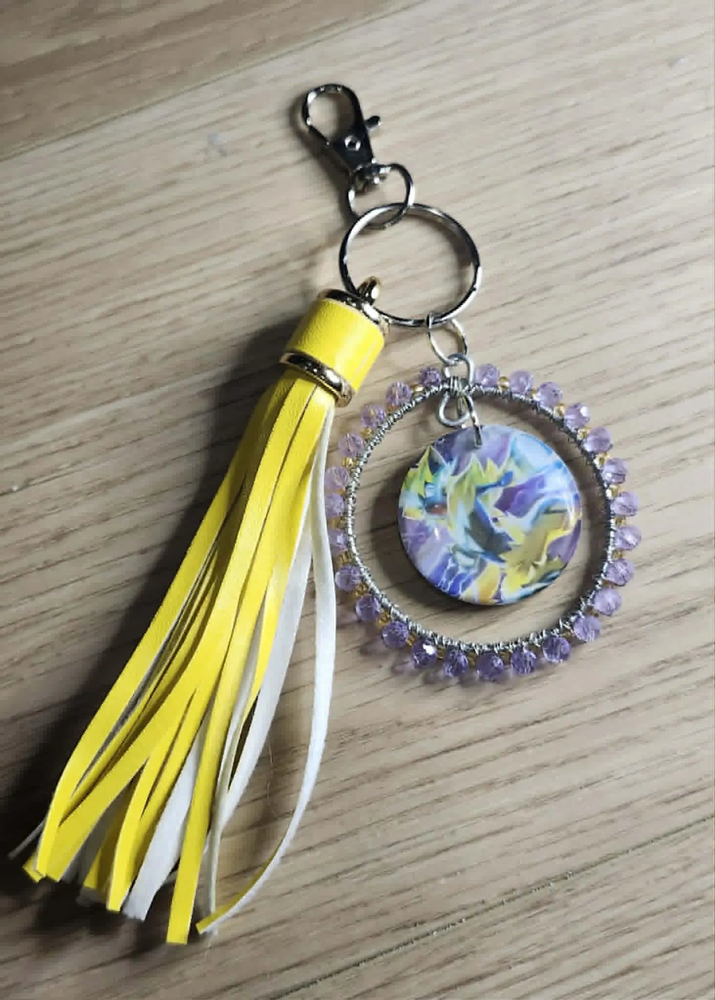 Handmade Zeraora Keychain | Pokémon Bag Charm | Cute Anime Keyring | Purple Beaded Tassel Charm | Gamer Gift for Women
