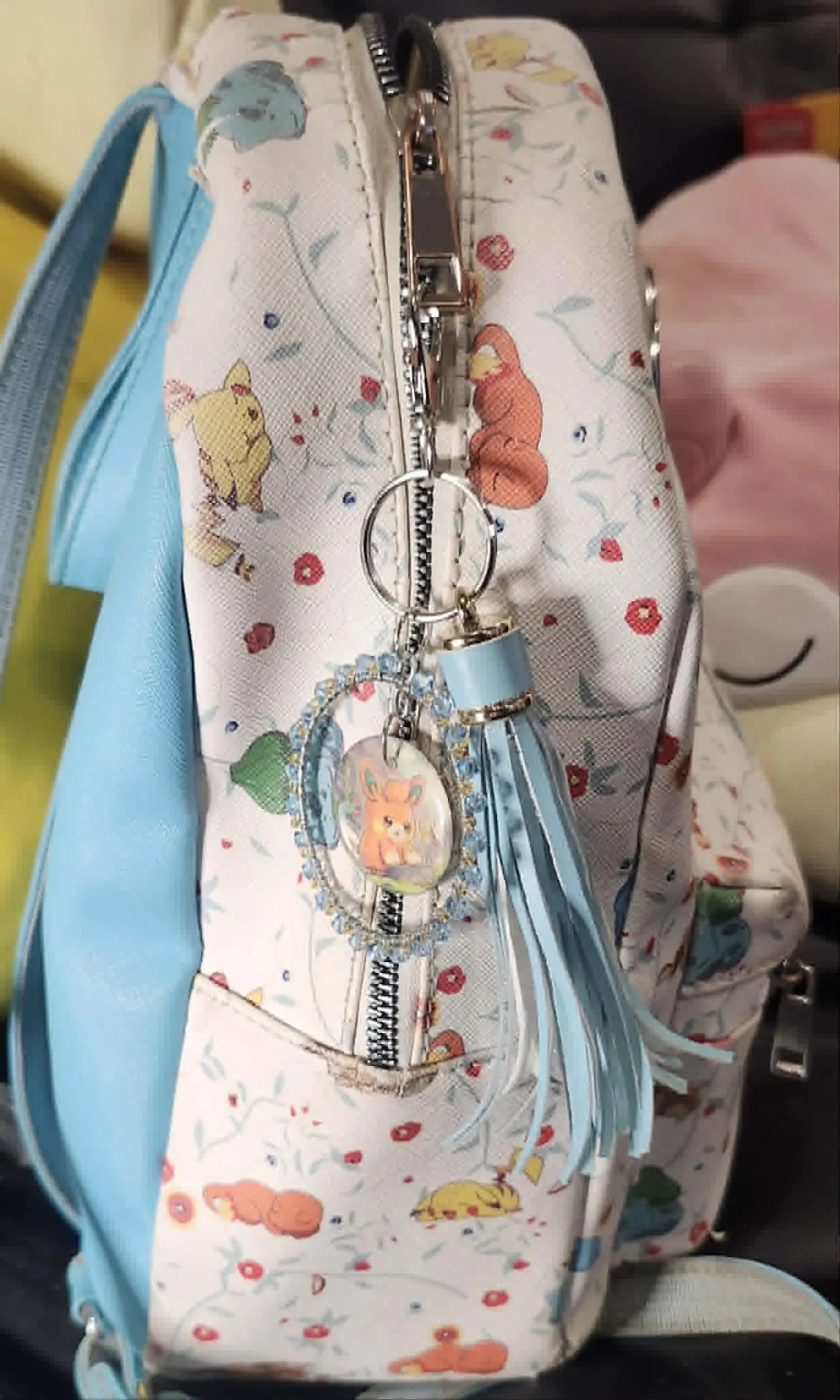 Handmade Pawmi Keychain | Pokémon Bag Charm | Cute Kawaii Anime Keyring | Blue Beaded Tassel Charm | Gamer Gift for Women