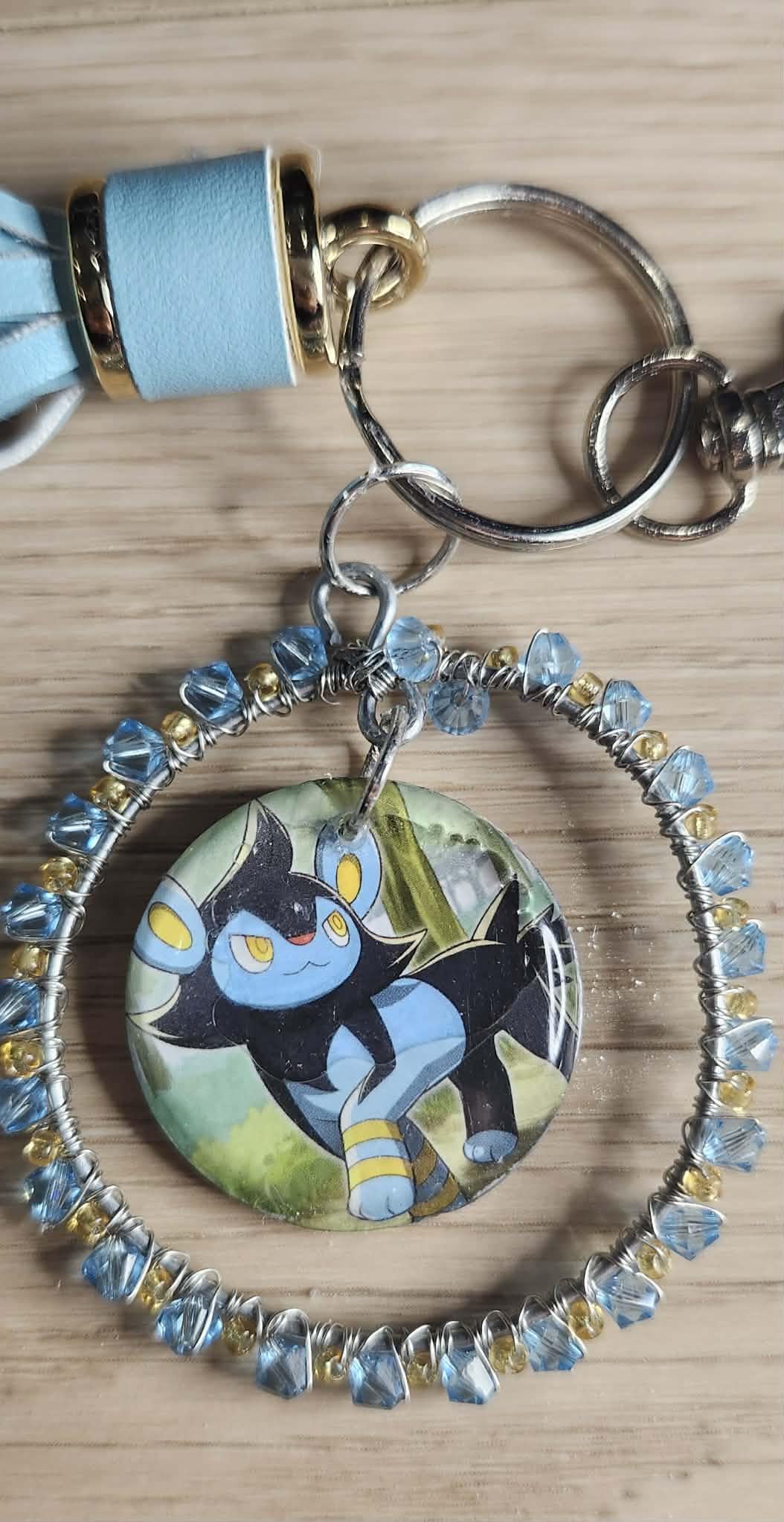 Handmade Luxio Keychain | Pokémon Bag Charm | Cute Anime Keyring | Blue Beaded Tassel Charm | Gamer Gift for Women