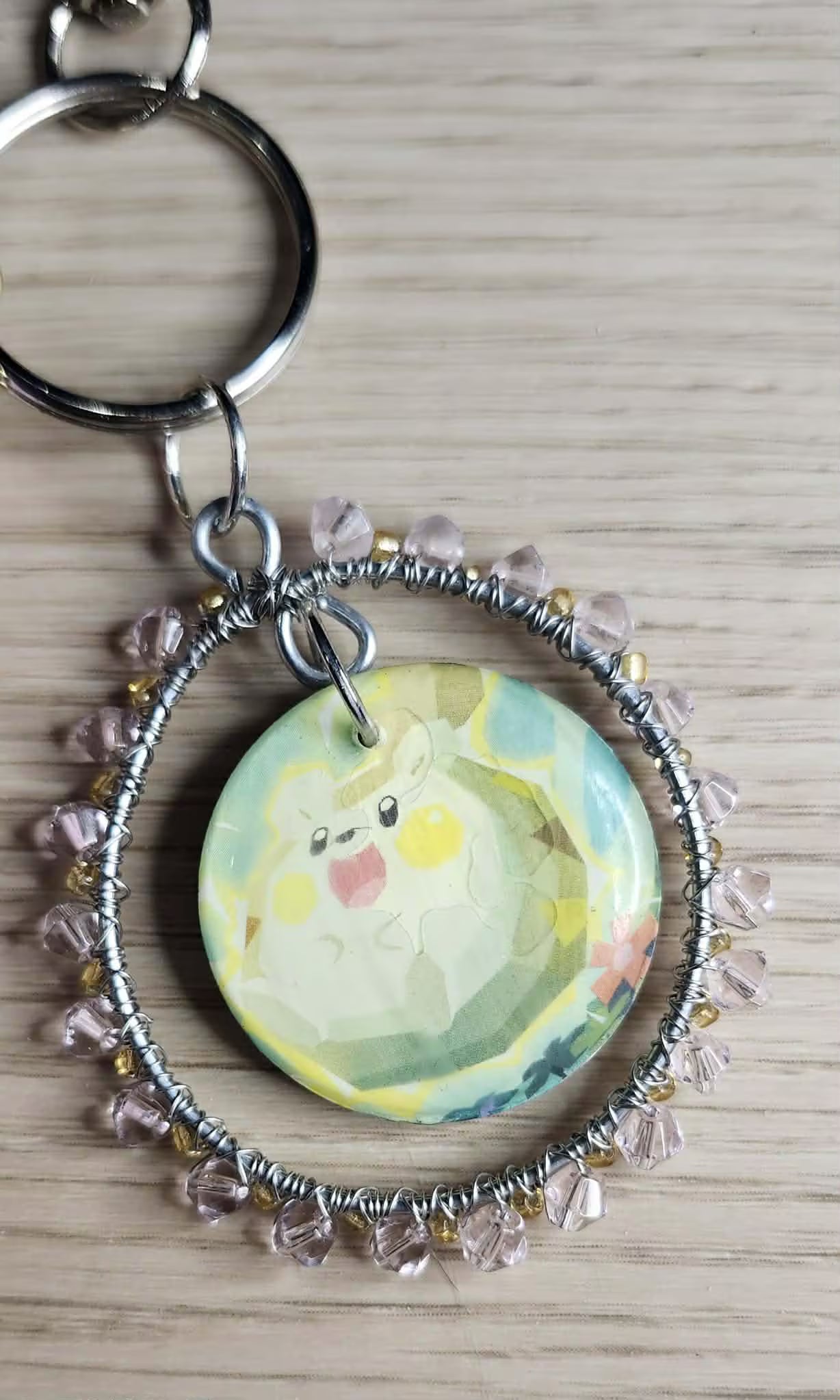 Handmade Togedemaru Keychain | Pokémon Bag Charm | Cute Kawaii Anime Keyring | Pink Beaded Tassel Charm | Gamer Gift for Women