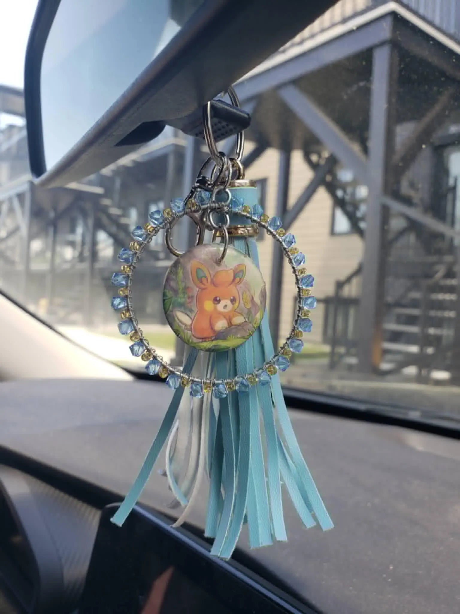 Handmade Pawmi Keychain | Pokémon Bag Charm | Cute Kawaii Anime Keyring | Blue Beaded Tassel Charm | Gamer Gift for Women
